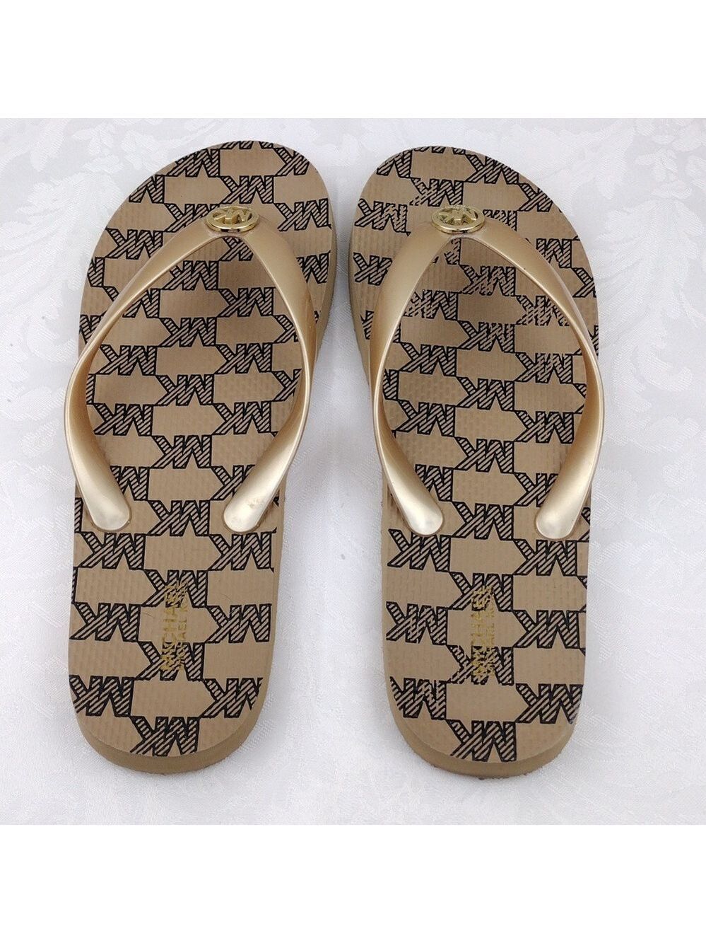 MICHAEL Michael Kors Brown Gold PVC Upper Thong Slip On Flip Flop Shoe - Picture 6 of 15